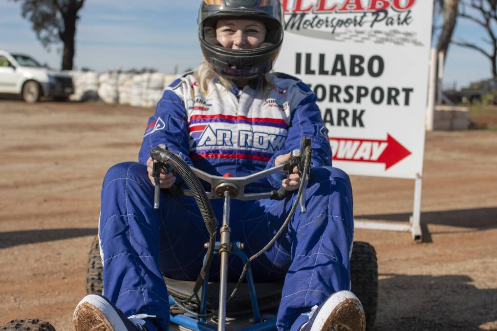 BEHIND THE WHEEL: Brooke Allen takes a test drive around Illabo's Motorsports Park in one of the low-speed kart. Picture: Emma Horn