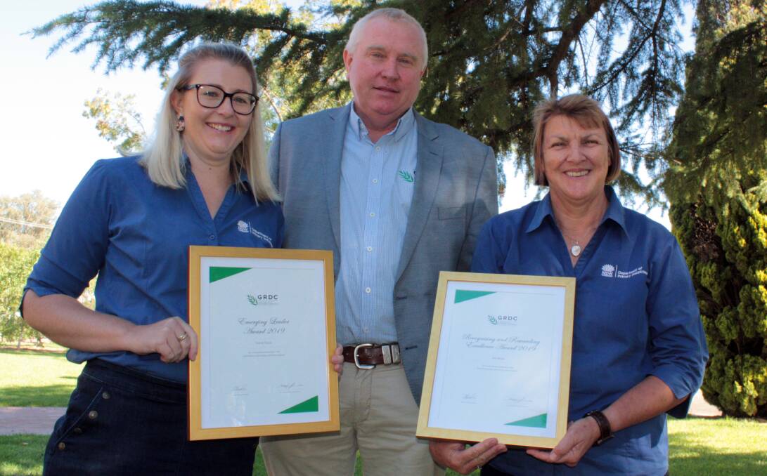JUNEE'S FINEST: Felicity Harris, GRDC Northern Region panel chair John Minogue and Deb Slinger. Picture: supplied