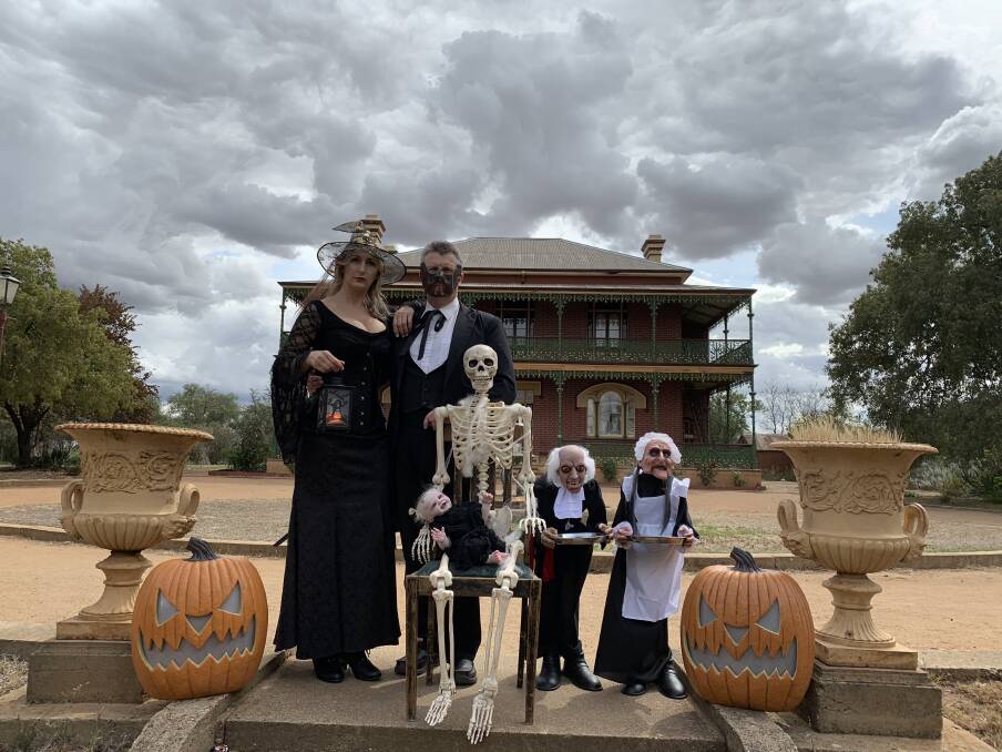 THE HALLOWEEN SPIRIT: Lawrence Ryan (second from left) with some of the ghoulish guests of the Monte Cristo haunted homestead. Picture: supplied