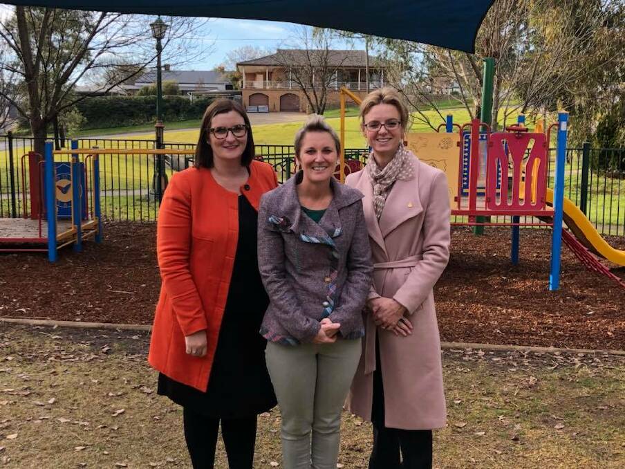 Member for Cootamundra Steph Cooke, right, with Minister for Early Childhood Education Sarah Mitchell, left, and Rebecca Hart, director of Junee RSL Memorial Preschool.