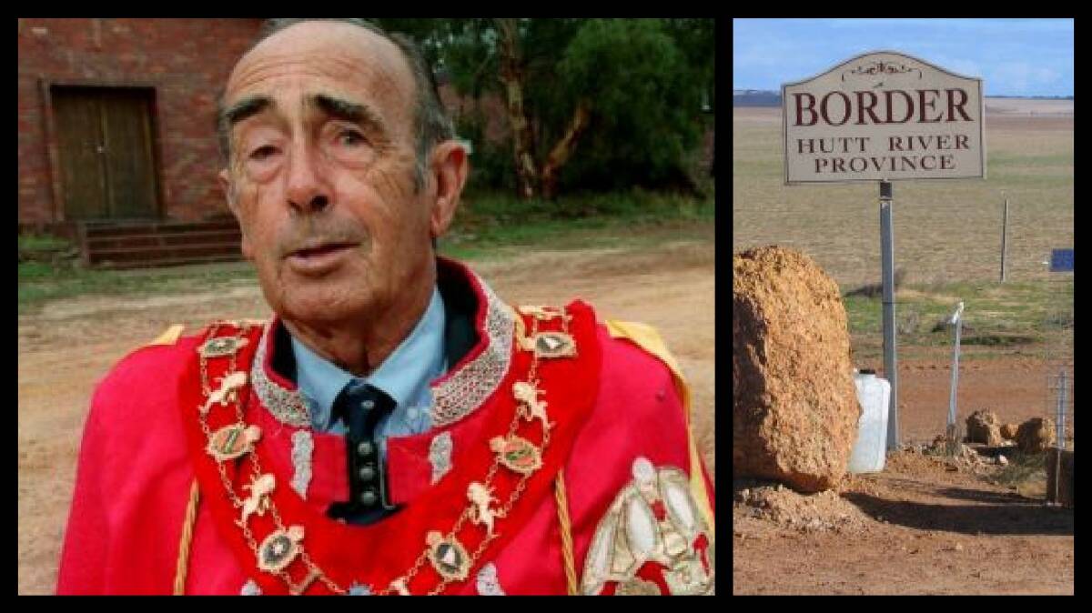 Prince Leonard Casley, the former ruler of Hutt River Province, and the "border".
