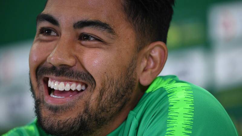 Australia's Massimo Luongo speaks to the media during a press conference at their training base at the Stadium Trudovye Rezervy. Photo: AAP