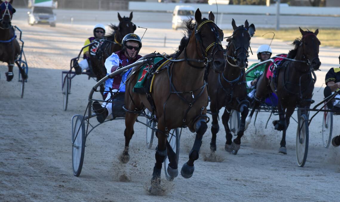 STRONG FORM: Roll One Over, pictured winning first up for Junee trainer-driver Bruce Harpley at Albury, is looking for another win on Tuesday.