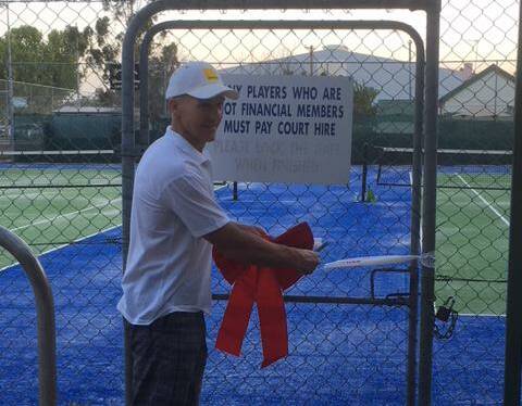 SPECIAL OCCASION: Junee Tennis Club president Jason Barrett officially opens the newly resurfaced courts, thanking the NSW government for its support. Picture: Supplied