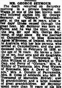 VALE: A section of George Seymour's obituary in the Daily Advertiser, 1939.