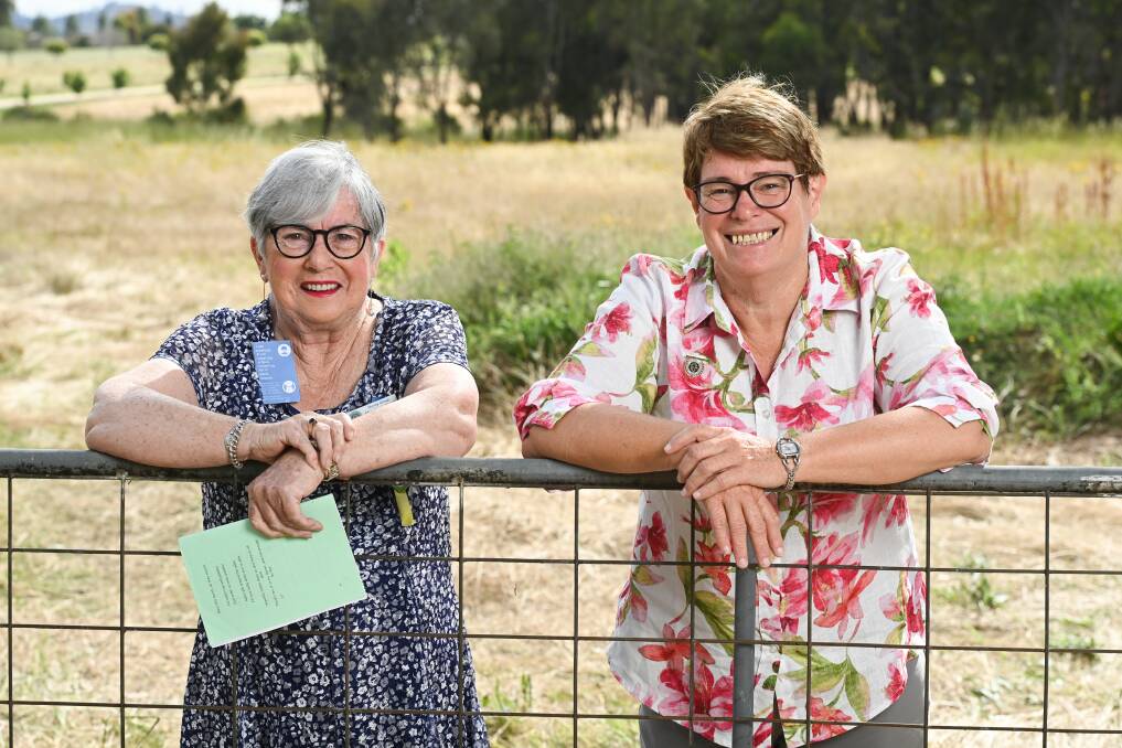WELCOME BACK: NSW Country Women's Association president Stephanie Stanmore (right) and CWA Murray group president Lynette Buck catch up at Table Top on Thursday during her visit to the Border. Picture: MARK JESSER