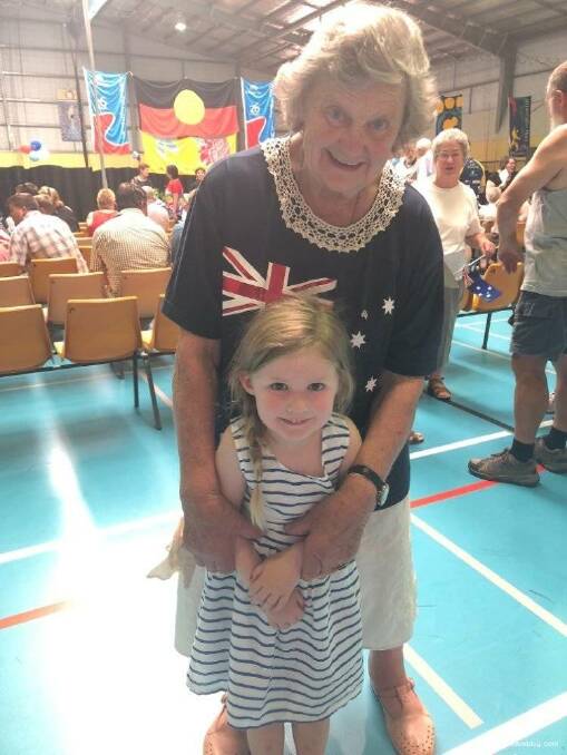 Norma Higginson and her great granddaughter Annabel, proud winner of the colouring in competition. 