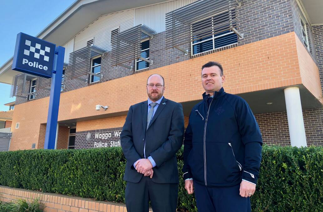 CALL FOR EXTRA SUPPORT: Police Association of NSW's Roger Campton, executive member of the souther region, and Ben Buffett, southern region organiser at Wagga Police Station on September 3. Picture: Toby Vue
