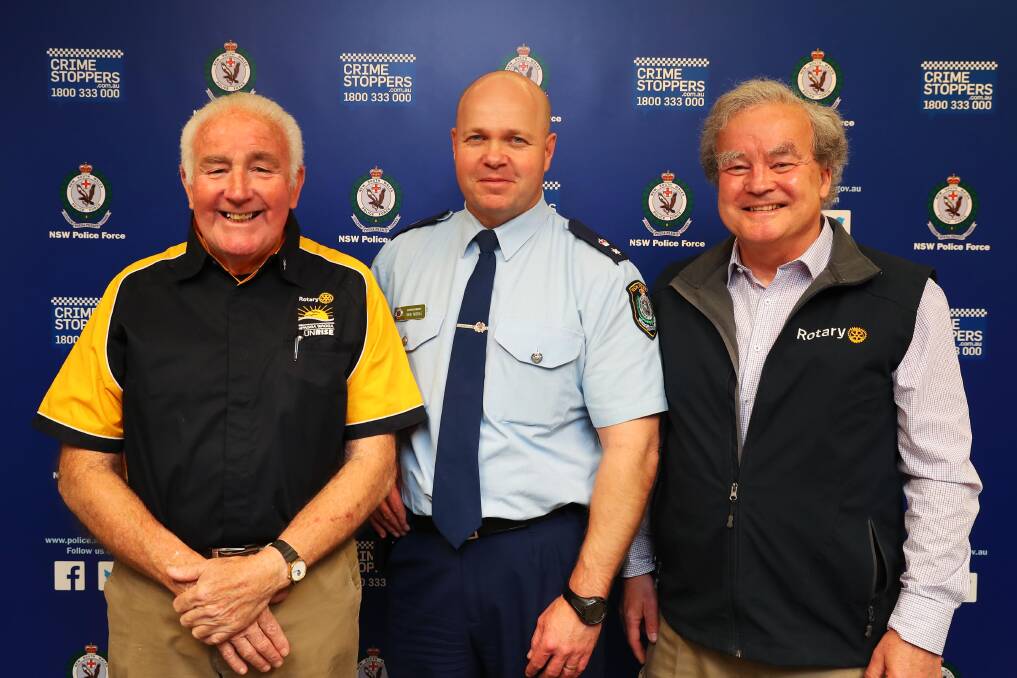GET NOMINATING: Riverina Police District's Superintendent Bob Noble (centre) with Wagga Rotary Sunrise's president Fred Loneragan and member Peter Gissing. Picture: Emma Hillier