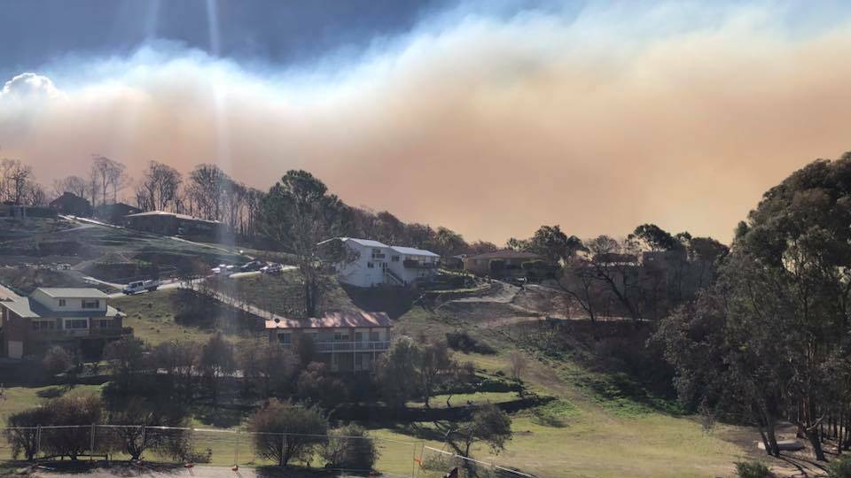 OUT OF CONTROL: A view of the Bemboka bushfire, west of Bega, on Wednesday. Picture: David Porter.