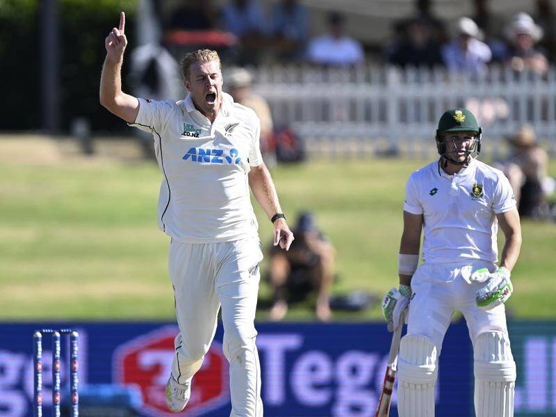 Kiwi paceman Kyle Jamieson took 4-58 to help bowl South Africa out for 247 in their second innings. (AP PHOTO)