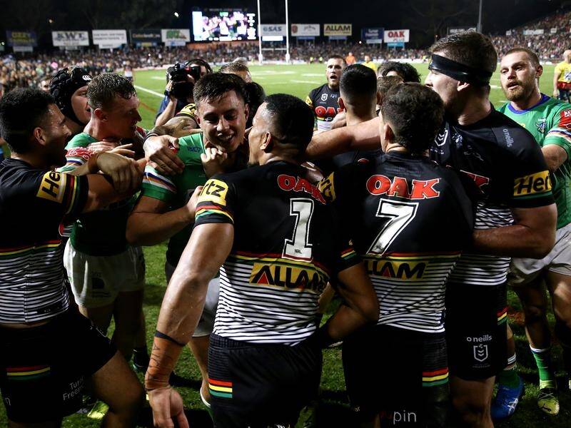 Stephen Crichton (No.1) caused a stir after a Penrith try against Canberra in round five.