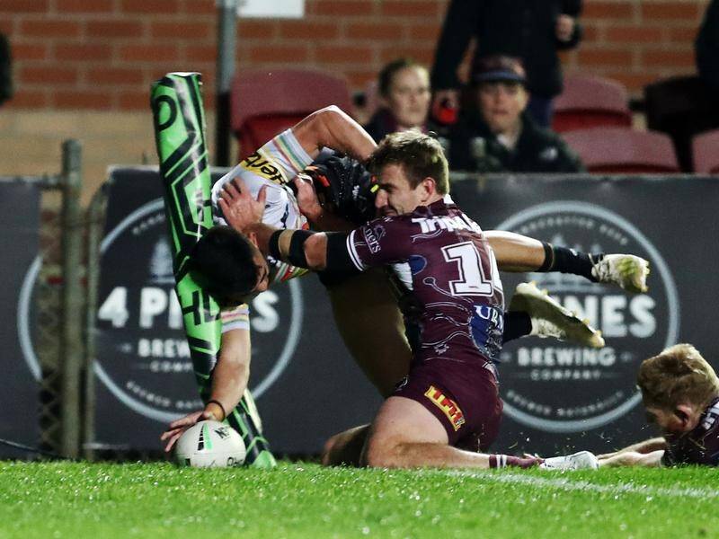 NRL rookie Charlie Staines continued his try-scoring exploits in Penrith's 42-12 win over Manly.