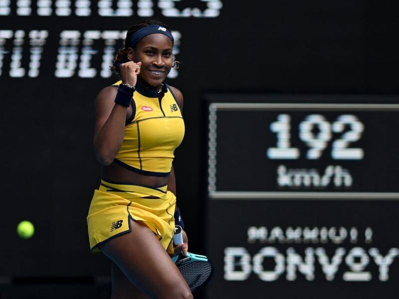 Coco Gauff was thumping down serves in excess of 190km/h on her way to the Open's last 16. (James Ross/AAP PHOTOS)