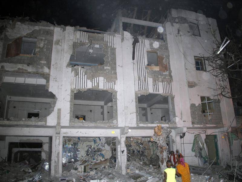 A destroyed building after a car bomb in the Somali capital, Mogadishu.