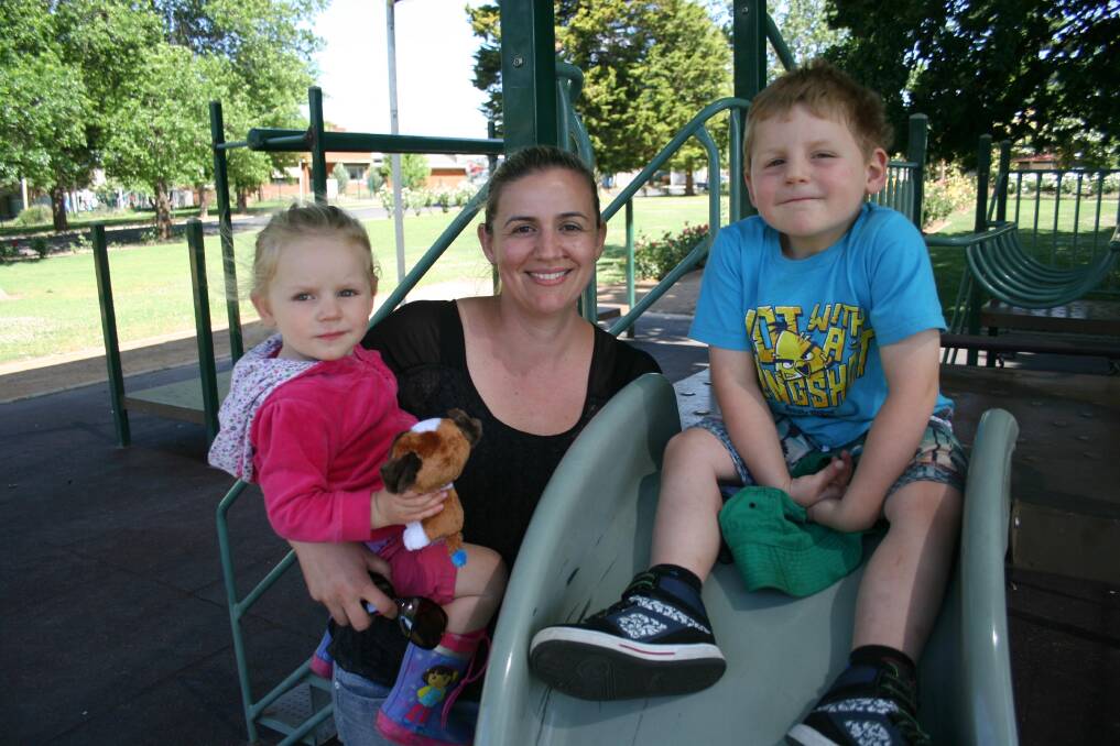 Samantha Lynch  with her two children Isabella Bampton, 2, and Billy Bampton, 4, is hoping to start an out of school hours care service in Junee to make a difference for working families. Picture: Declan Rurenga