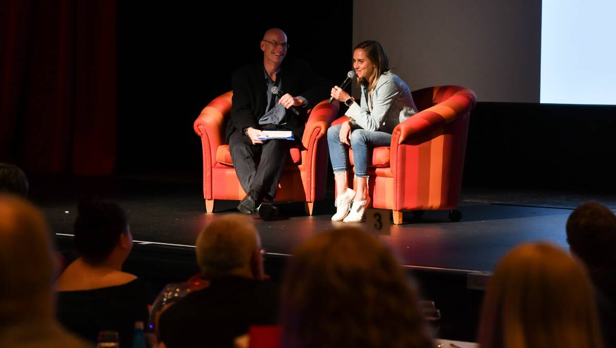 In the spotlight: Milly Clark had a strong message to send when interviewed by sports editor Rob Shaw at The Examiner's Junior Sports Awards at Country Club Tasmania. Picture: Scott Gelston. 