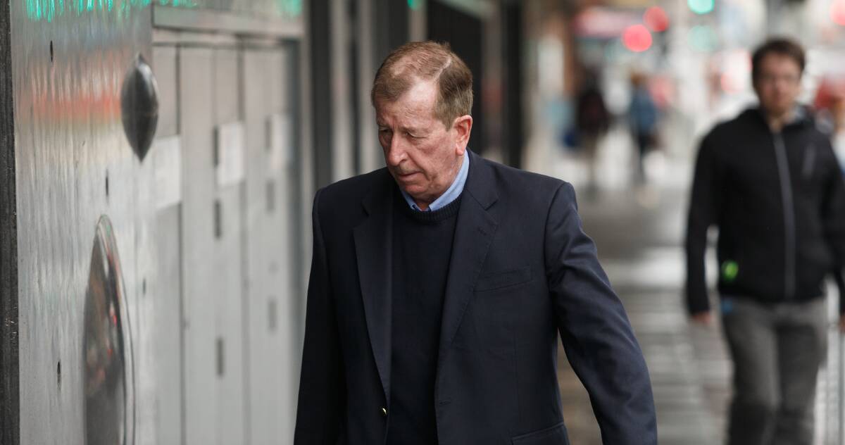 Convicted: Edward 'Ted' Hall on his way to court in Newcastle during his trial in October, 2018. Picture: Max Mason-Hubers