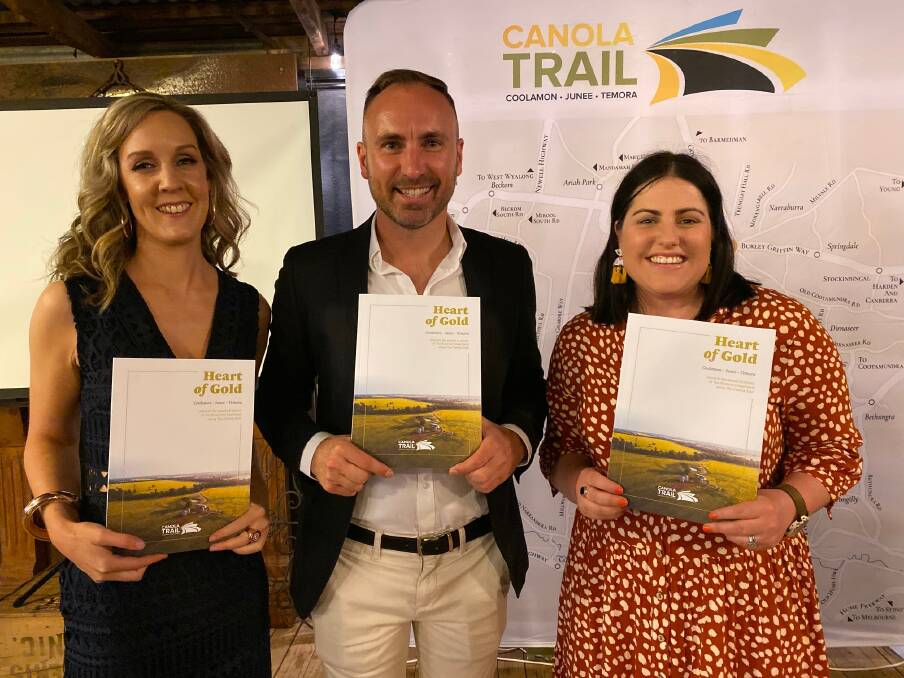 PROUD RESULT: The tourism officers and Canola Trail team: Alana Lesslie for Junee, Craig Sinclair for Temora and Laura Munro for Coolamon. Picture: Contributed