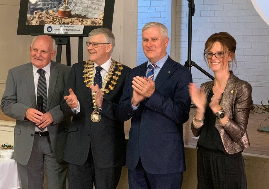 CONGRATULATIONS: Bland Shire Council General Manager Ray Smith, who received special honours, was joined by Bland Shire mayor Brian Monaghan, Deputy Prime Minister Michael McCormack and Steph Cooke. Picture: Contributed