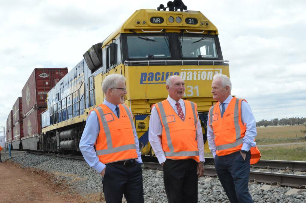 RAIL REACTIONS: Inland Rail CEO Richard Wankmuller, ARTC board chairman Warren Truss and ARTC CEO and managing director John Fullerton. Picture: Cootamundra Herald