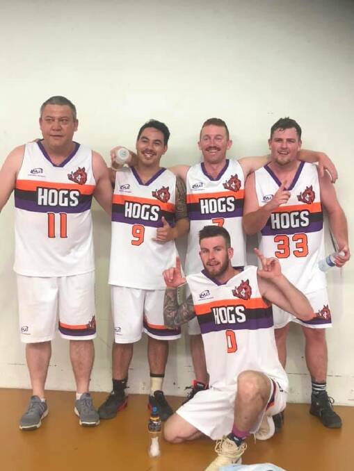 WINNERS: The Hogs took out gold for the B Grade competition with Damien Miles, Shawnray Pafalani, Geoff Bush, Pat Sweeney and Liam Sweeney celebrating the win. Picture: Contributed