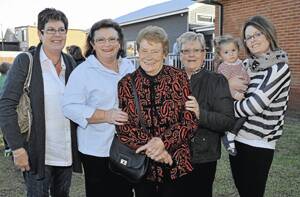 MILESTONE: At the official opening of the Junee RSL Memorial Preschool’s new building are former staff Lorraine Bell (left), Leonie Cooper, Mary Crimmins, Marie Bamford with former student Leanne Romano and her daughter Amelia, 16 months. Picture: Les Smith