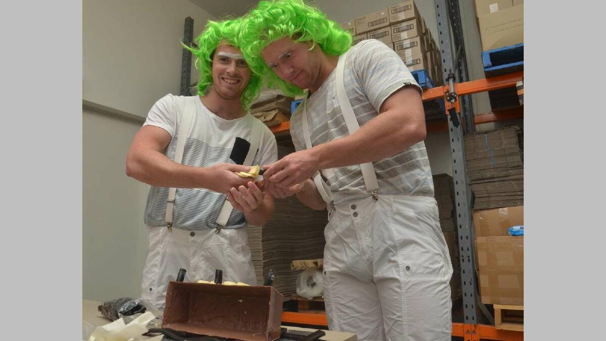 Mitchell Druce and Lachlan Ainsworth dressed up as Oompa Loompas. Picture: Declan Rurenga